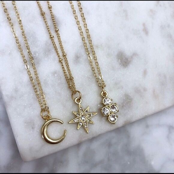 Minimalist Moon-Star-or Cluster Goldtone Necklaces - Picture 2 of 3